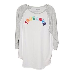 Pride Heather Grey White Baseball T-shirt TRUE LOVE print Rainbow Colours Large